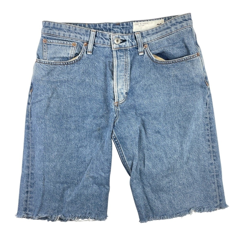 Rag & Bone High Rise Button Fly Cut Off Denim Shorts Womens 28 Blue Distressed